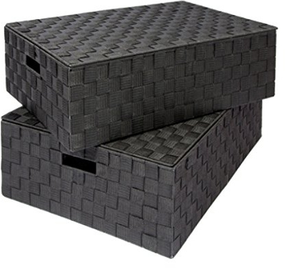 EHC Set of 2 Underbed Storage Box Chest Basket With Lid - Black