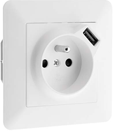 Zenitech - Prise 2P+T 16A équipée d'un port USB 2,4A - Blanc - Artezo