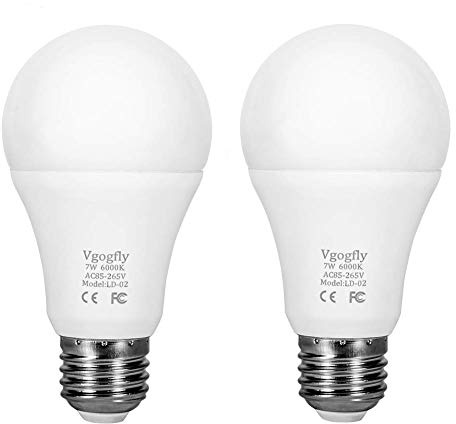 Dusk to Dawn Light Bulb 7W E26 Smart Sensor LED Bulbs Built-in Photosensor Detection with Auto Switch Outdoor Indoor LED Lighting Lamp for Porch Front Door Garage Basement (Cool White, 2 pack)