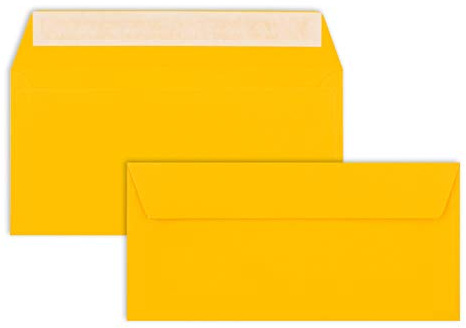 50 Brief-Umschläge DIN Lang - Honiggelb - 110 g/m² - 11 x 22 cm - sehr formstabil - Haftklebung - Qualitätsmarke: FarbenFroh by GUSTAV NEUSER