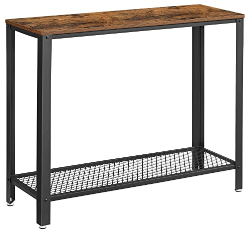 VASAGLE Tavolo Console a 2 Ripiani, Tavolino da Divano con Ripiano di Rete, Struttura in Acciaio, Piedini Regolabili, Corridoio Entrata Soggiorno, Stile Industriale, Marrone Vintage e Nero LNT80X