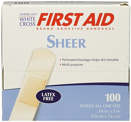 Adhesive Bandages, Sheer Strips, 3/4 x 3, Box of 100