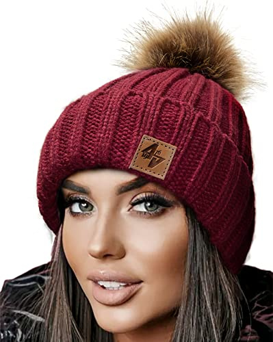 4sold Herren Beanie Mütze Warme Wintermütze mit Weichem Innenfutter Gefütterte Strickmütze Ski Pom Wooly with Full Cosy Fleece-Futter