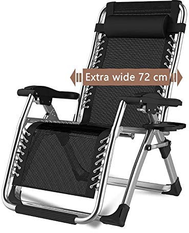 DQCHAIR Sonnenliege Klapp Schwerelosigkeit Stühle Liege Für Strand Terrasse Garten Camping Outdoor Tragbare Home Lounge Stuhl Unterstützt 200 kg Schwarz (Farbe : Without Cushions)