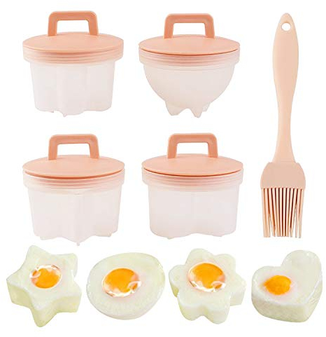 4 Stück Pochierte eier Eierkocher, BPA-frei, Eierkocher, Eierbecher, Eierwilderer mit Ölbürste Nicht klebrig Rosa Perfektes Frühstück