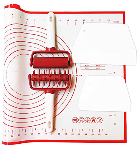 5 pcs Pizza Tools Set incl Dough Roller and Docker and Silicone Pastry Dough Mat and Dough Scraper Cutter Time-Saver Dough Tools Set (5 pcs)