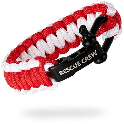 Life is Simple | Paracord Survival armband | RESCUE CREW röd, vit | justerbar stängning | för utomhus, camping, vandring