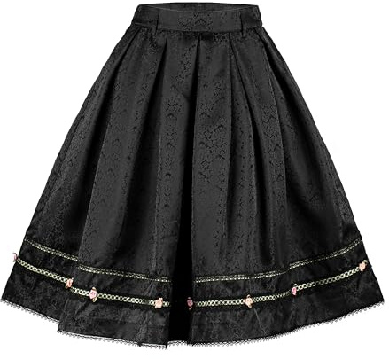 Kamellia Damen Trachtenrock Vintage Knielang Röcke Oktoberfest Röcke Elegent Schwarzer Rock Knielang,Schwarz,Size 38