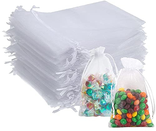 Transparente Organza-Beutel, 50 Stück, 13 x 18 cm, mittelgroße Organza-Geschenkbeutel, Hochzeitsbeutel mit Kordelzug, Schmuck-Geschenkbeutel für Hochzeit, Party, Festival, Spiel (weiß)