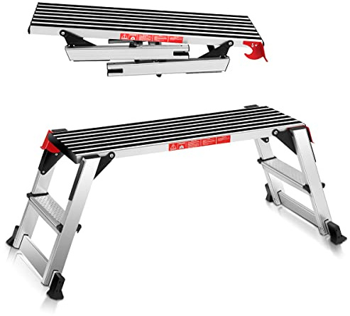 GYMAX Piattaforma da Lavoro Pieghevole, Scaletta a 1 Gradino in Alluminio con Superficie Antiscivolo e Cuscinetti Antiscivolo, Ideale per Cucina, Ufficio e Giardino, con Portata di 150 kg