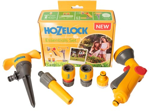 HOZELOCK - Kit d'Arrosage Essentiel : Comprend le Nécessaire de Connections pour un Jardin Classique, Raccords de Connections, 1 lance, 1 Pistolet et 1 Arroseur sur Pic 79M² [‎2354 0000]