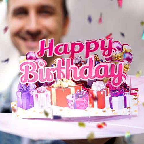 Magic Moments® Happy Birthday Pop Up Karte – Lustige 3D Geburtstagskarte für Frauen, Kinder, Mama, Mädchen – Handgemachte Glückwunschkarte zum Geburtstag mit magischem Umschlag