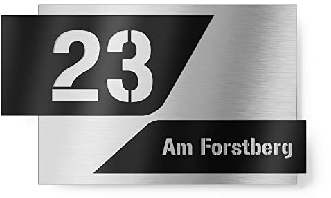 Graviers Design Hausnummernschild aus V2A Edelstahl 160x110 - Schwarz - zweiteilig mit 3D Effekt Wetterfest Rostfrei Individuell anpassbar mit eigener Nummer Straße - Made in Germany