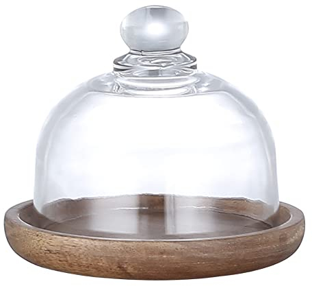 KVMORZE Glass Dessert Dome with Base, Mini Decorative Cake Tray with Glass Dome Cover, Cake Fruit Display Server Tray for Kitchen/Birthday/Party/Wedding, Appetizer Dessert and Cheese Serving Platter