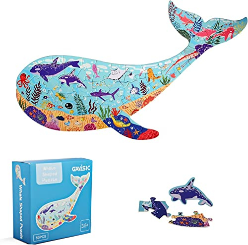 Widisun 50 Teile Tier-Puzzle für Kinder - Lernspiele mit Wale Jigsaw Spielzeug - Geschenk für Alter 4 5 6 7 8 9 10 Jahre