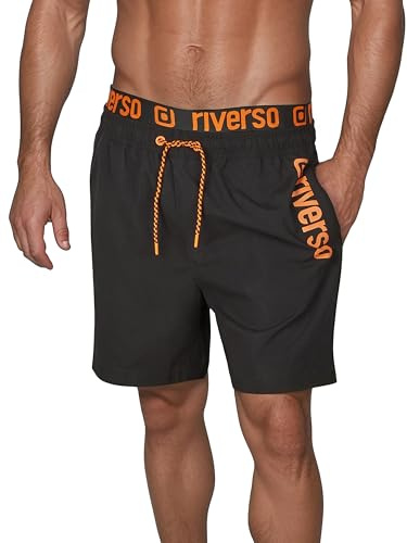 riverso RIVBobby Bañador para hombre, pantalón corto para verano para deporte y playa, con cordón, 100 % poliéster, negro, verde, naranja, rojo, S, M, L, XL, XXL, 3XL, 4XL, 5XL
