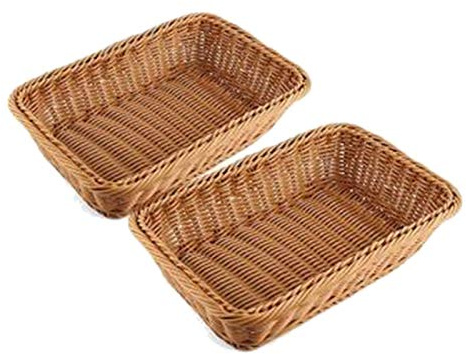 Flisdtry 2 cestini rettangolari da tavolo o da banco per pane, frutta e verdura, cesti di vimini per mercati,