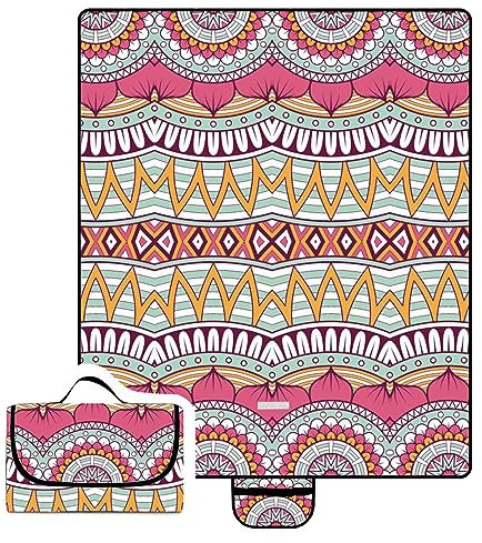 Picknickdecke 150x200cm,XXL Picknickdecke mit Wasserdichter Unterseite,Outdoor Stranddecke Sandfrei,mit Tragegriff Faltbare Picnic Blanket für Camping,Strand,Familie,Konzerte Rote gestreifte Blumen