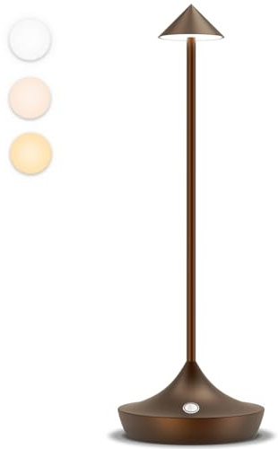 Lampada da Tavolo Senza Fili, Moslumin 6000mAh Ricaricabile LED Lampada da Comodino USB, Impermeabile, Alta qualità in Alluminio, Dimmerabile, Luce Batteria per Scrivania Esterno Ristorante (Marrone)
