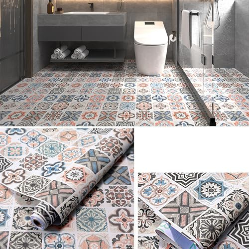 Revêtement de sol en PVC - 5 m x 40 cm (2 m² - Style rétro à carreaux - Pour entrée, salon, vaches, balcon, buanderie, vintage A)