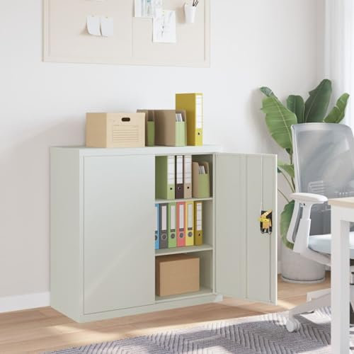 TANZEM Aktenschrank mit 2 Türen, Metallschrank, Werkstattschrank, Werkzeugschrank, Büroschrank, Lagerschrank, Garagenschrank, Stahlschrank, Grau 90 cm Stahl