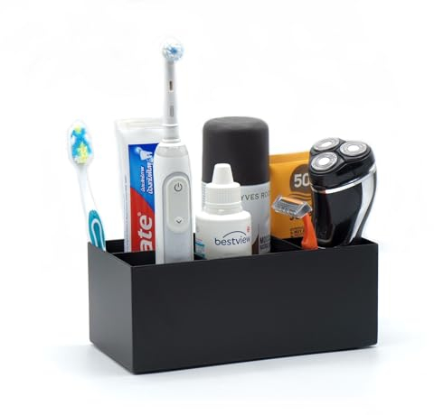 Jarvita Zahnbürstenhalter schwarz aus Edelstahl - Bad Organizer Box mit 5 Fächern - Zahnputzbecher schwarz - Zahnbürsten Organizer - Zahnbürstenhalter elektrische Zahnbürste