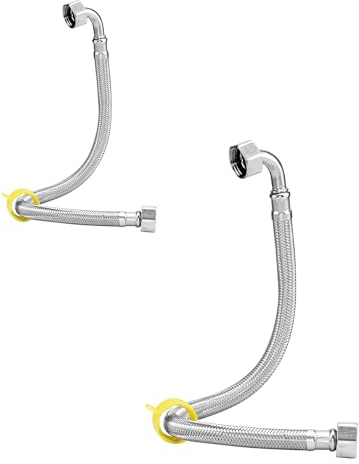 Pack of 2 Flexible Pipe Contectors Elbow 1/2”(90°) x 1/2” BSP 40cm Long Elbowed Stainless Steel Braided Flexible Hose Pipes Tail DIY Repalcement for Boilers Plumbing Bathrooms Kitchens