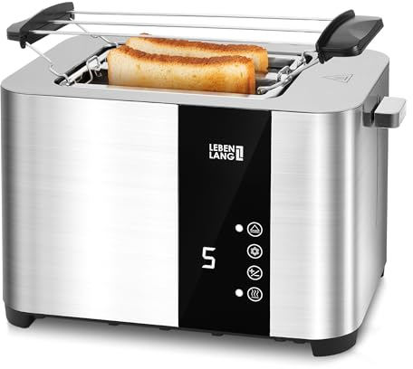LEBENLANG Tostapane con pinze in acciaio inox 2 fette - LED touchscreen & 7 modalità I 850W Tostapane per toast farciti toaster I Tosta pane pinze per toast tostapane 2 fette tostapane professionale