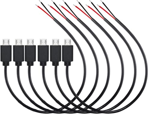 RUNCCI-YUN 6 Stück 30cm 22AWG Micro USB Stecker Pigtail Stromkabel, 5V 3A Micro USB Stecker auf 2-Poligen Blanken Draht Offenes Ende, USB Pigtail Kabel-Verlängerungskabel, für LED-Leuchten, Fans