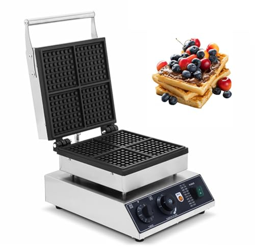 DXDRT Commercial Waffle Maker,4 Pieces Square Nonstick Electric Waffle Iron, Temperature and Time Control Belgian Waffle Maker Machine for Breakfast,Bakery,Restaurant,Snack Bar or Home