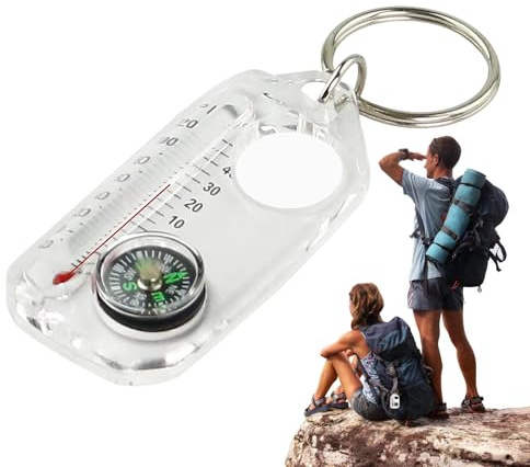 Kompass-Thermometer-Schlüsselanhänger | Kleiner Kompass-Thermometer-Schlüsselanhänger – Taschenformat, Kompass-Schlüsselanhänger, kleine Kompasse, Thermometer, Schlüsselanhänger | Taschenkompass-Werkzeug für Bergsteigen, Wandern, Camping, Überlebensausflüge, Reisen