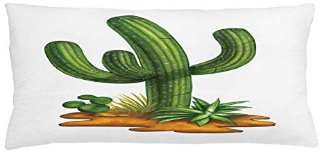 ABAKUHAUS Kaktus Kissenbezug 2er-Pack, Trockenpflanze Flora Saguaro Pflanze Sukkulente Illustration Südamerika Mexiko, 90 x 40 cm, Grün Pale Caramel