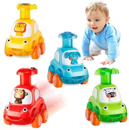 lerrbo 4 PCS Tier Auto Spielzeug mit Traktor für Kleinkinder Alter 1-2|Baby Spielzeug 12-18 Monate|1. Geburtstag Geschenke für 1 Jahr alt