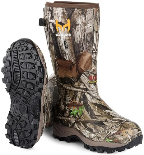 Hunthor Rubber Hunting Boots for Men with 800g Insulation, Waterproof Insulated 6mm Neoprene Shoes for Outdoor Hunting (Next Camo, Size 10)