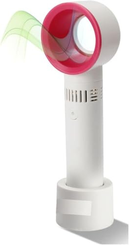 MantraRaj 360° Bladeless Fan Hand Held Desktop Mini Portable USB Rechargeable Cooler Fan Quick Cool White And Red Perfect For Home, Work, Or On The Go