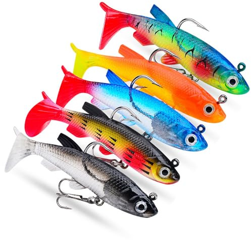 SSyang Köder, 5 Stück Kunstköder, Köder Set, Angelköder, Köder Forelle, 4.9cm, Angelköder mit Dreifachhaken, Forellen Angeln Spinner Angelköder Set, für Süßwasser-Salzwasser-Fischen(Mehrere Farben)