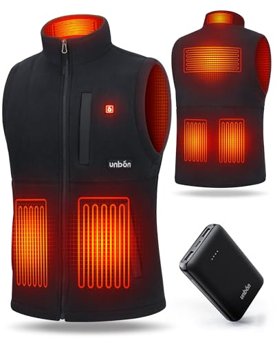 UNBON Gilet Riscaldato Uomo con Batteria USB 10000mAh, Giubbotto Riscaldato Uomo con 3 Temperatura 6 Zone di Calore, Gilet Riscaldante Pile Elettrico, Giacca Riscaldata per Moto Caccia, Nero, S