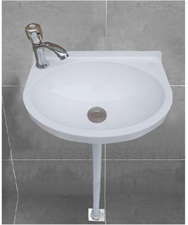XRB2050 Lavabo da Parete Ovale, 40x28x14cm/15.7x11x5.5inch Mini Lavabo in Resina Piccolo Nessuna perforazione Delicato Sui Muri, Lavabo da Bagno per Bagno Guardaroba WC Bianco Accessori A