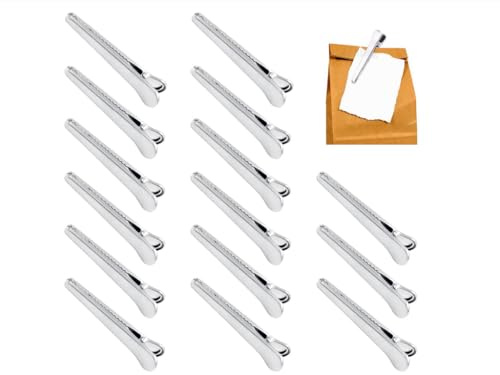 Anlising 15 Stück Edelstahl Verschlussclips, 11.5CM Verschlussclips Edelstahl Clips, Verschlussklammern Metall, Tütenclips Metall, edelstahI Verschlussklammern, für Küche, Haus, Lebensmittel