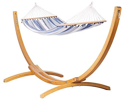 LA SIESTA® Alisio Hängematte mit Stab & Holzgestell - Wetterfeste Hängematte mit Gestell, Hängematte Outdoor Indoor - Hängematte mit Holz Gestel für Balkon - 2-Personen Doppel Hängematten, Sea Salt