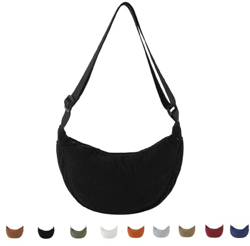 Generisch Cord Crossbody Bag für Damen, Cord Halbmond Tasche Umhängetasche Crossbody Moon Bag Hobo Halfmoon Bag Kord Schultertsche für Arbeit Einkaufen Schule Arbeit Shopping