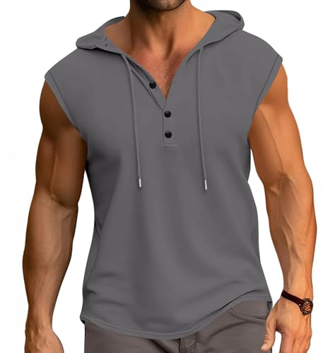 PRIVIMIX tanktopp herr ärmlös huvtröja t-shirts sommar linne med huva muskelskjortor för bodybuilding gym sport M-3XL, GRÅ, 3XL