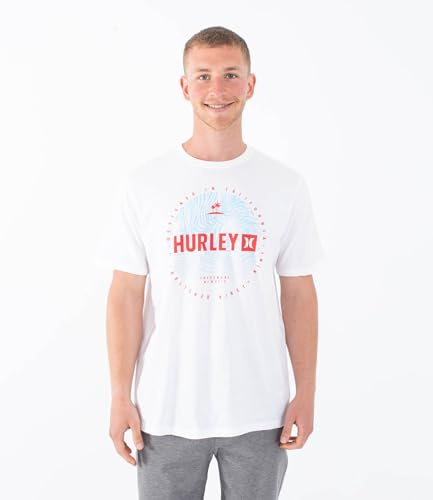 Hurley Palm World Camiseta, Blanco, L Men's