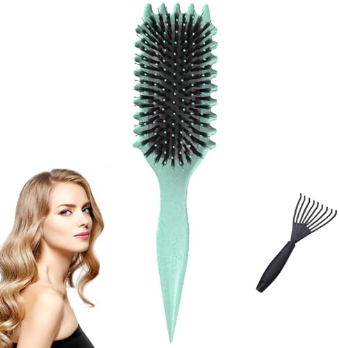 Curl Defining Brush, Boar Bristle Hair Brush, Curly Hair Brush for Detangling, Combing, Shaping and Defining Curls, Curl Brush For Women and Men Less Pulling,Reduce Pulling and Curl Separation
