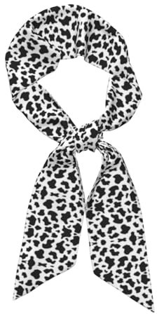 FSCEV Langer Seidenschal mit Leopardenmuster (Satin), modische Kopfbedeckung, Stirnband, Schal, modisches Accessoire, Schwarz / Weiß, Schwarz , One size