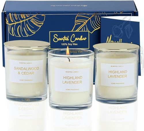 PROFIKLA Scented Candles Gift Set, Lavender, Peony & Wild Berries, Sandalwood Soy Wax Candle, 3 x 3.5oz 75 Hours Burn Time, Elegant Candles Gift for Women, Mum, Mother's Day