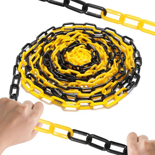 Ollewiellan Absperrkette absperrkette Schwarz und Gelb kunststoff 25 Meter x 6mm – Wetterfester Polyethylen,unter 5kg–Ideal für Warnsicherheit Parkplatz Bau Absperren Massenkontrolle Verkehr