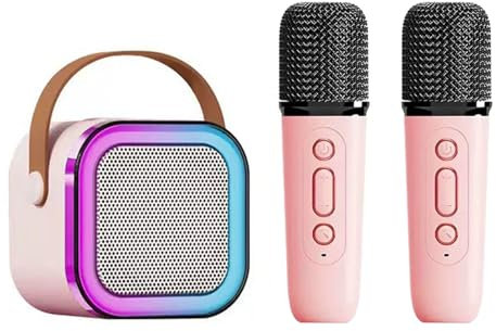 AKLOSIPY Karaoké Portable avec Micro, BT PA et Effets Légers pour la Maison et la Fête (Rose avec 2 Microphone)