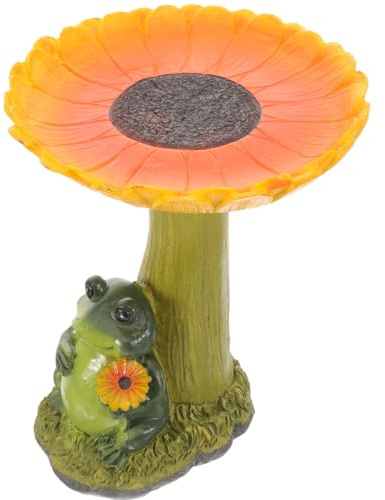 BESTonZON Frog Bird Feeder with Sunflower Birdbath Resin Outdoor Garden Decoration Standing Small Bird Bath for Lawn Patio