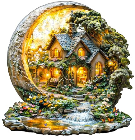 Jigfoxy Wooden Jigsaw Puzzles for Adults, Garden on the Moon Wooden Puzzle 275pcs, Unique Shape Wood Puzzles, for Family Friend with wooden box(13.4 * 13.4in)